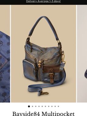 Bayside84 Distressed Blue Leather Multipocket Shoulder Bag
